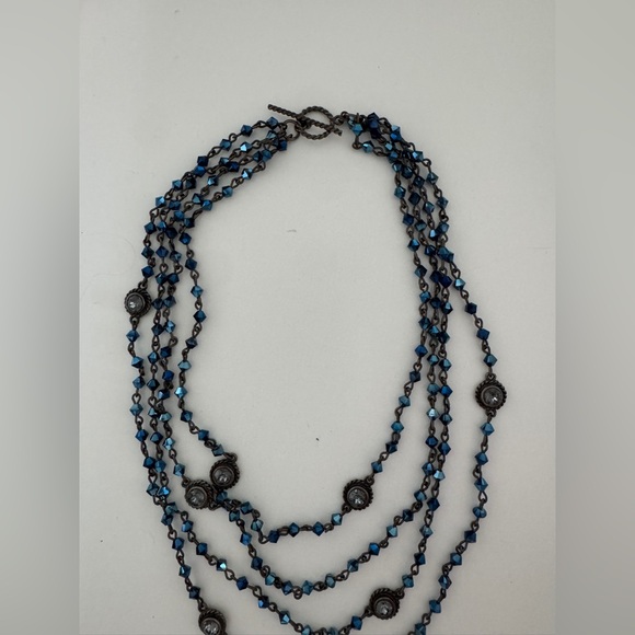 Virgins Saints & Angels Navy Blue and Gunmetal San Benito Medallion Necklace - Picture 4 of 7